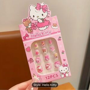 Sanrio Hello Kitty Nail Stickers 12 Pcs Children’s Press on Nail Kit-Removable